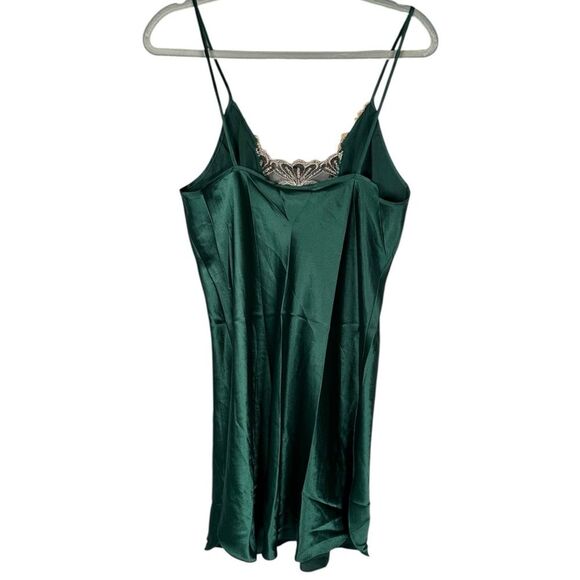 Vintage California Dynasty Emerald Green Satin Embroidery Slip Mini Dress Medium - Picture 2 of 8